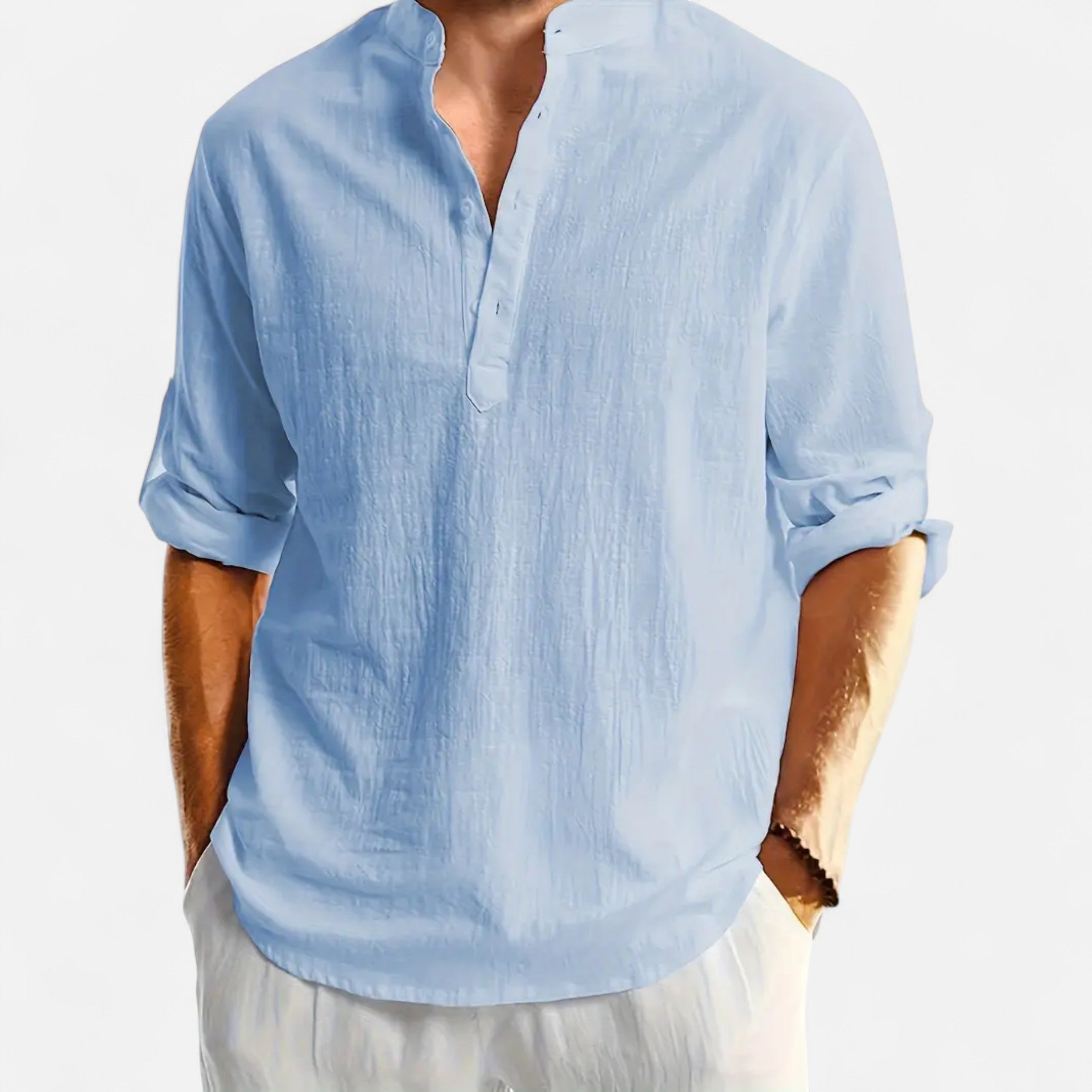 Velqlo | Men’s Linen Henley Shirt