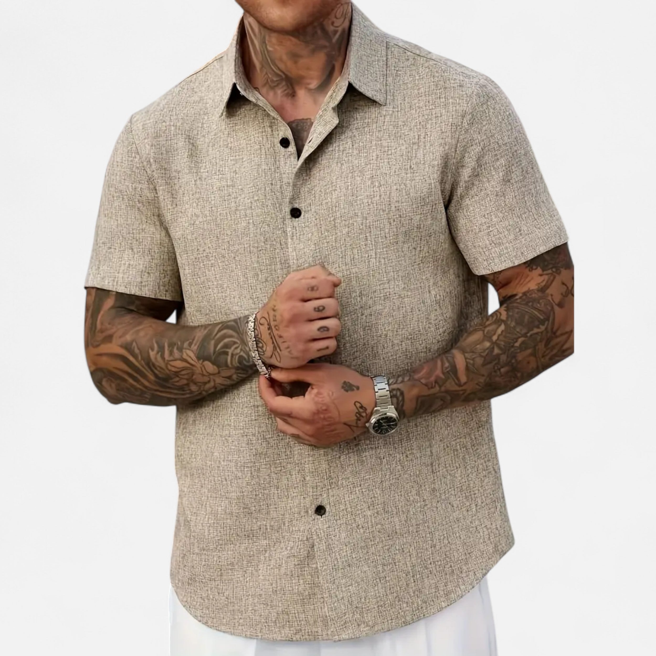 Velqlo | Men’s Linen-Blend Short Sleeve Shirt