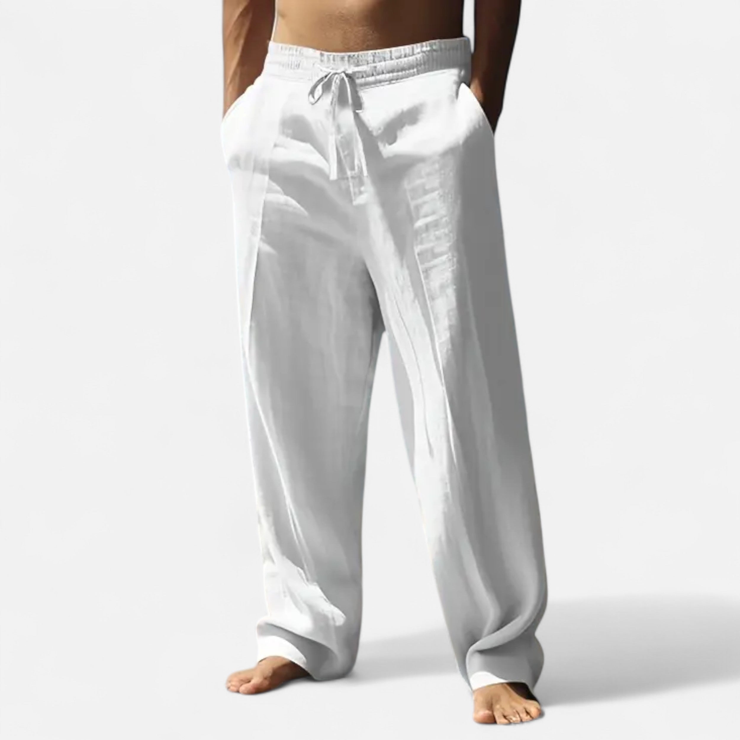 Velqlo | Men’s Beige Linen Pants – Relaxed All-Season Comfort