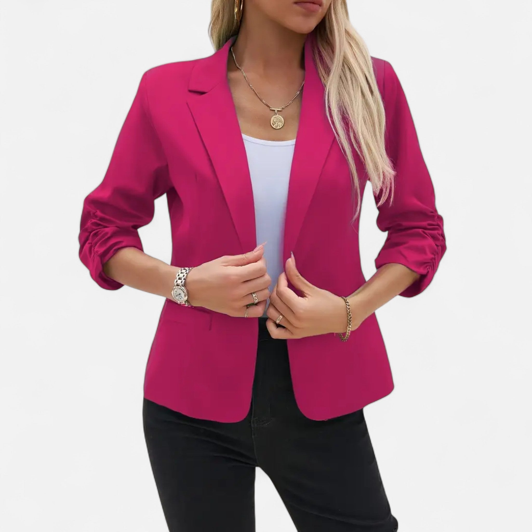 Velqlo | Blazer Décontracté Femme à Devant Ouvert Manches 3/4