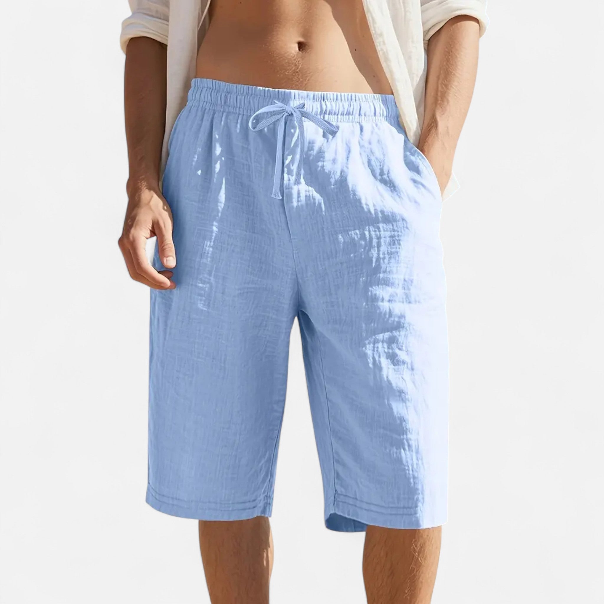 Velqlo | Men’s Linen Shorts – Lightweight Mid-Calf Summer Elegance
