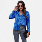 Velqlo | Women’s Satin-Finish Long Sleeve Blouse – Chic Formal Elegance