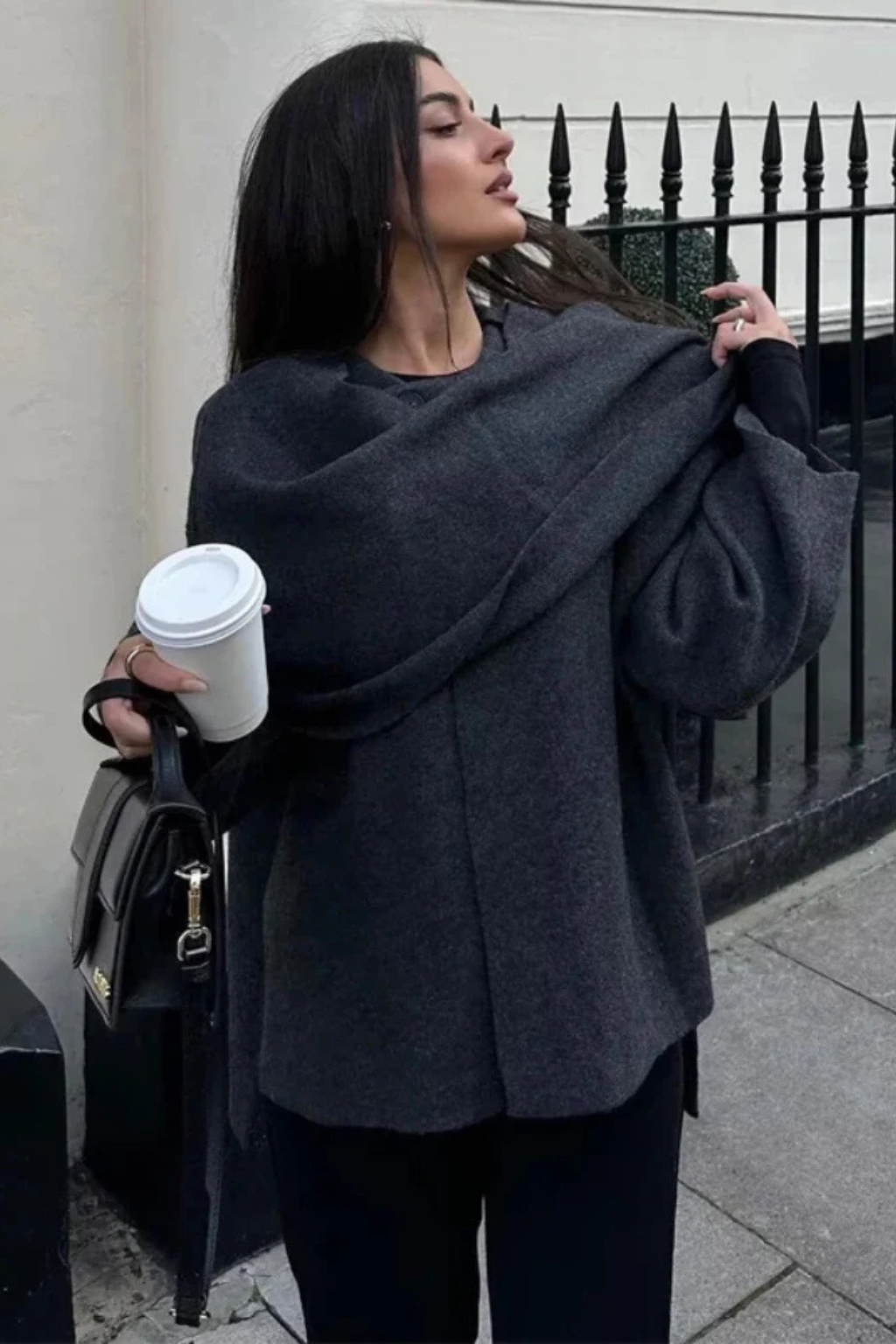 Manteau Femme en Laine Mélangée Velqlo avec Col Écharpe