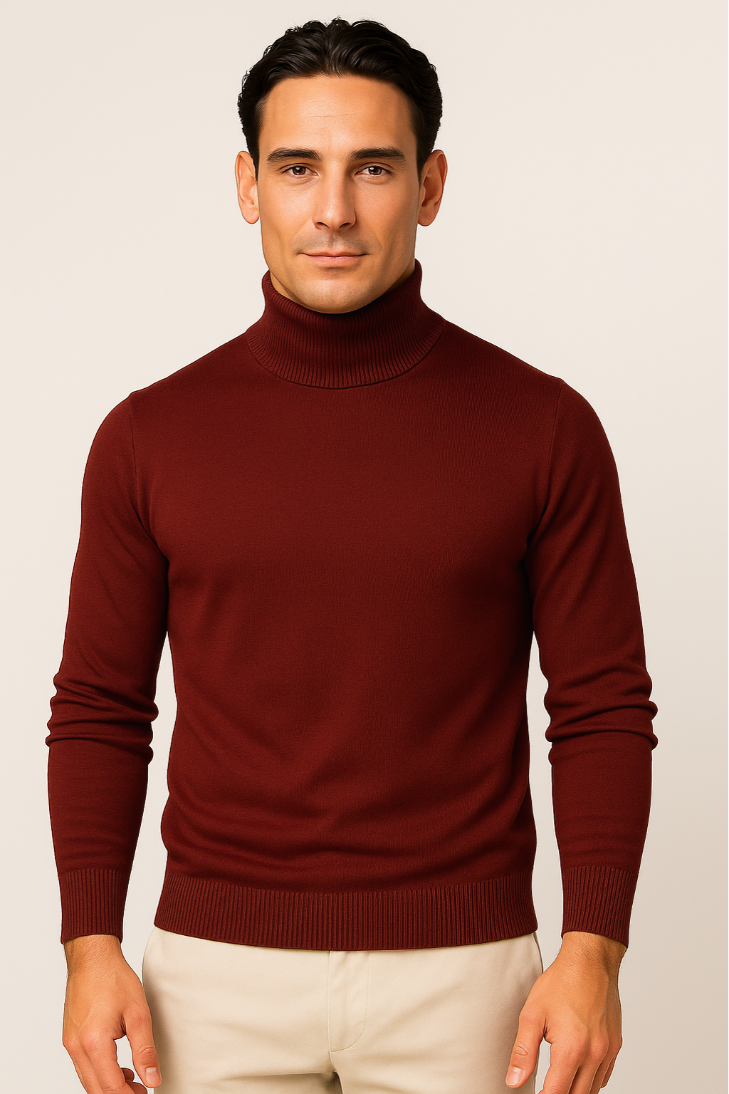 Pull à col roulé pour homme Velqlo – Mélange de laine à côtes