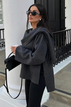 Manteau Femme en Laine Mélangée Velqlo avec Col Écharpe