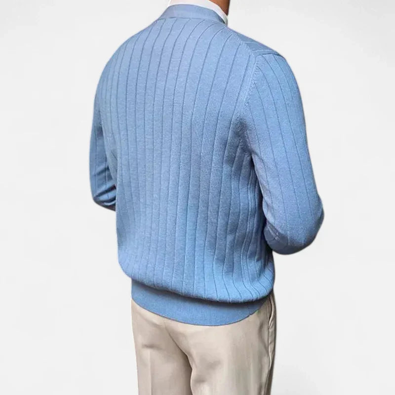Velqlo | Cardigan en Maille Premium – Rayures Verticales et Élégance Statutaire homme