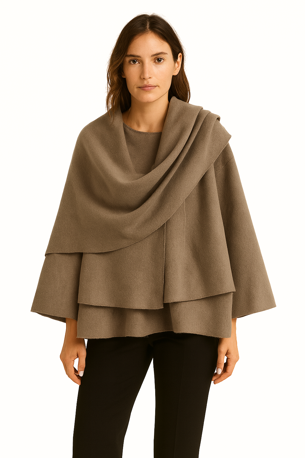 Manteau Femme en Laine Mélangée Velqlo avec Col Écharpe