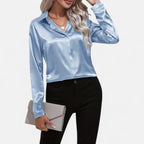 Velqlo | Women’s Dark Blue Single-Button Shirt – Modern Seasonal Elegance