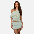 Velqlo | Ensemble jupe à col diagonal pour femme, coupe élégante et ajustée