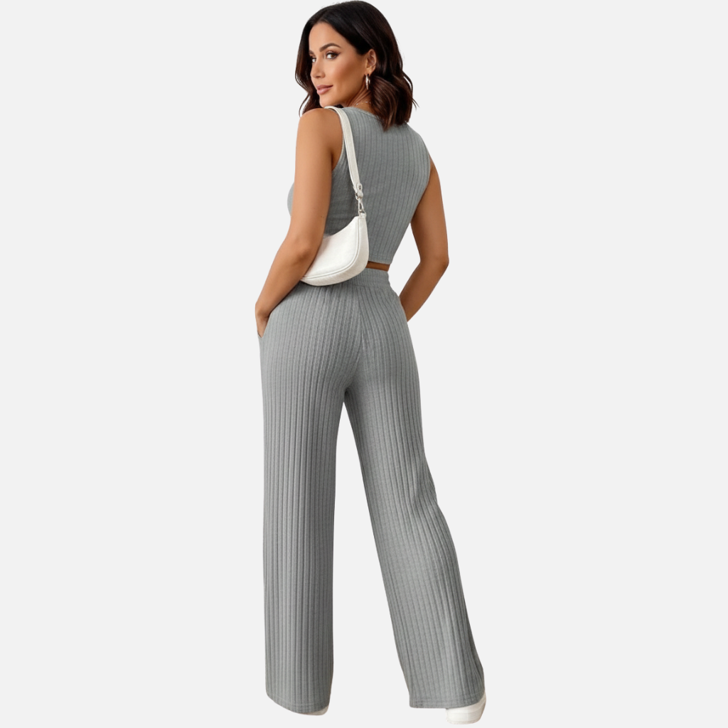 Velqlo | Ensemble gilet en maille et pantalon taille haute pour femme