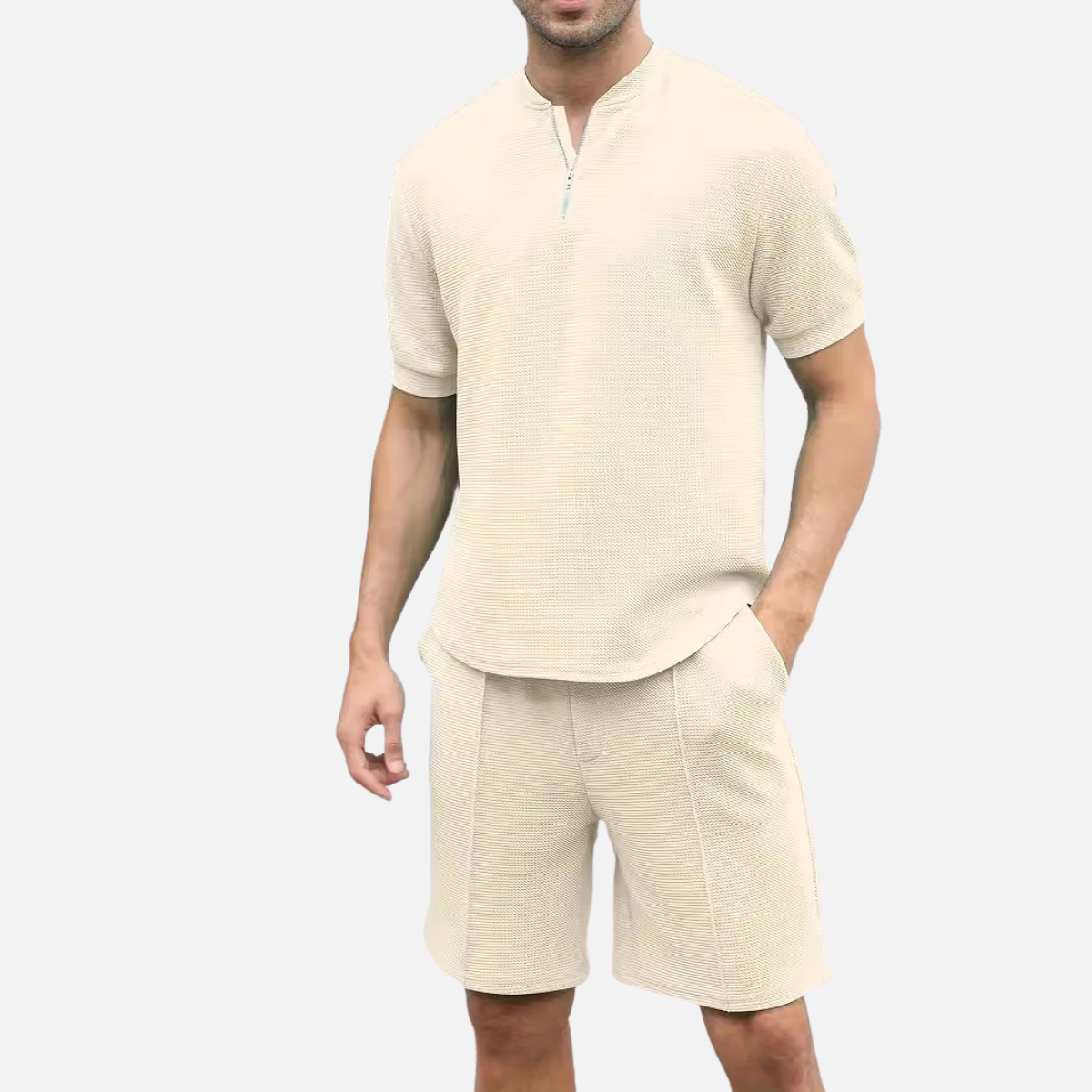 Velqlo | Ensemble chemise zippée à manches courtes et pantalon pour homme