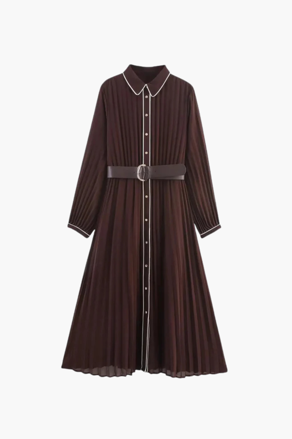 Robe Midi à Manches Longues Ceinturée Velqlo pour Femme