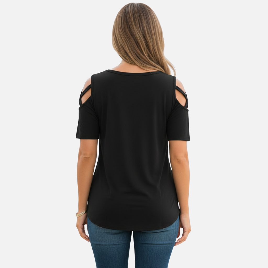 Velqlo | T-shirt en coton vieilli pour femme avec lien aux épaules