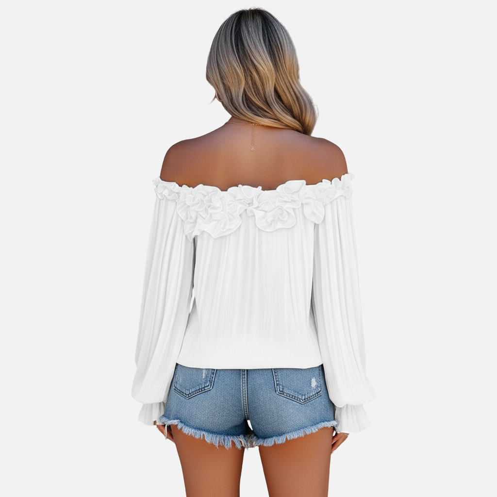 Velqlo | Chemisier à manches volantées pour femme Haut ample décontracté