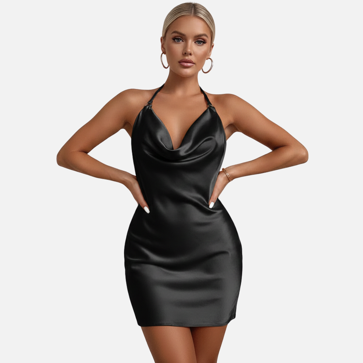 Velqlo | Mini-robe en satin pour femmes pour les fêtes estivales, dos nu