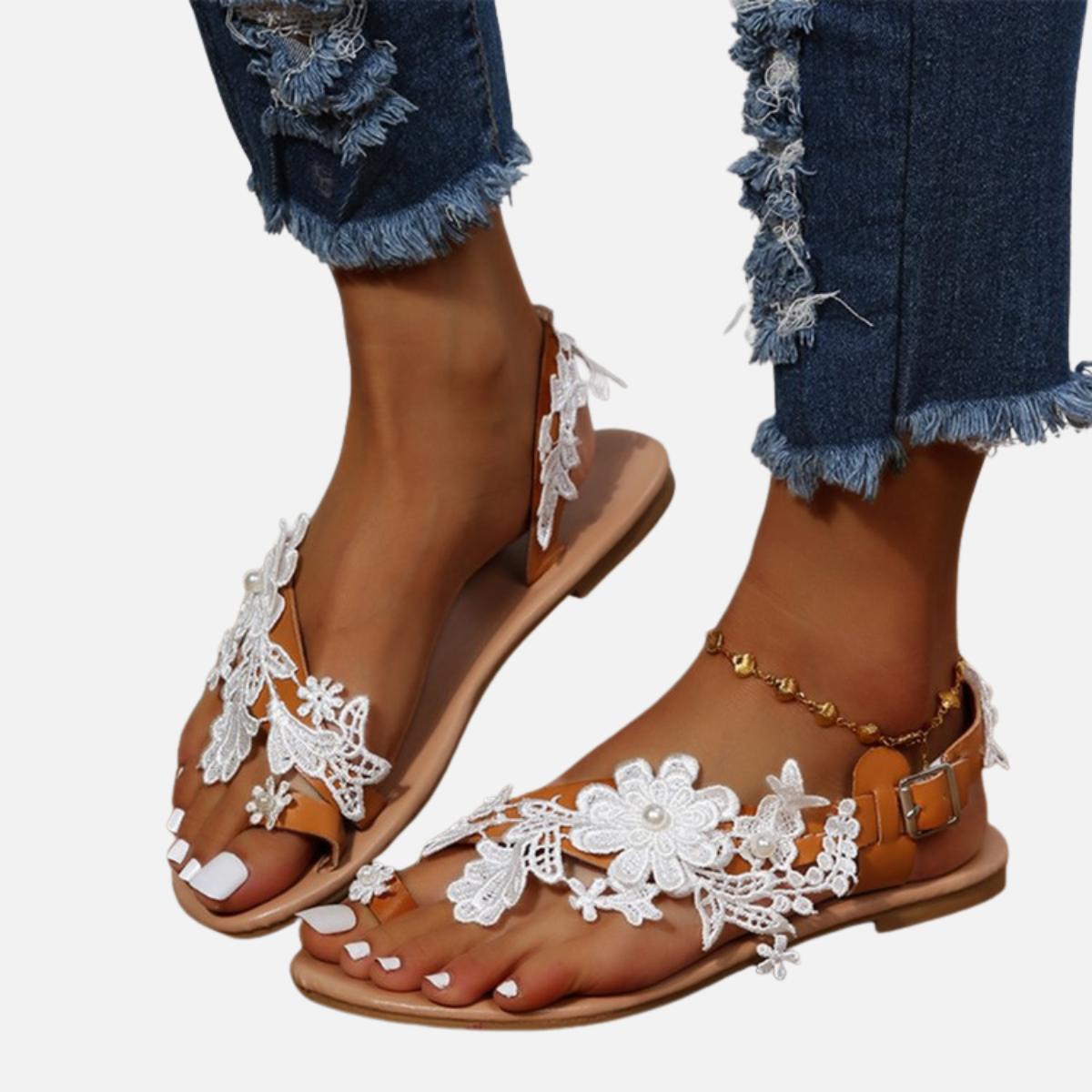 Velqlo | Sandales Plates Confortables en Dentelle pour Femme