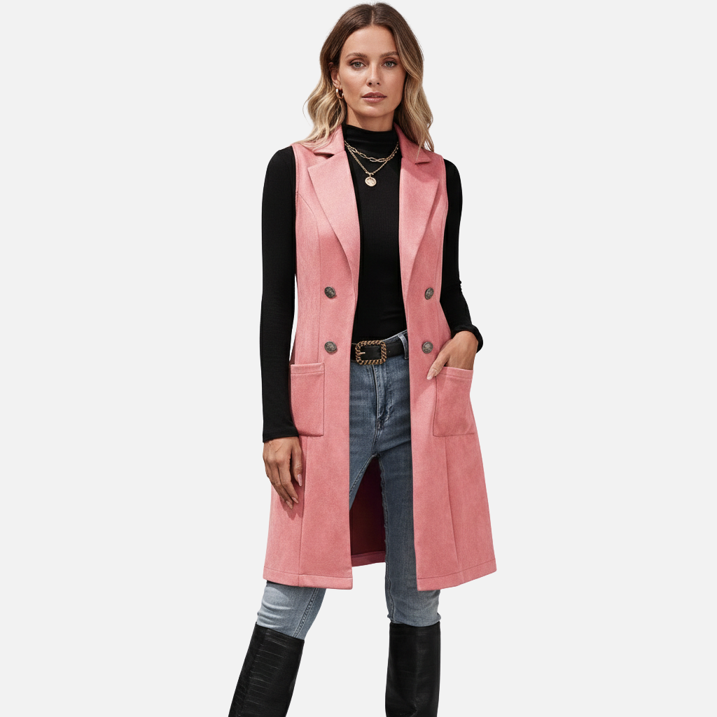 Velqlo | Gilet en daim pour femme, coupe ajustée, style rétro élégant