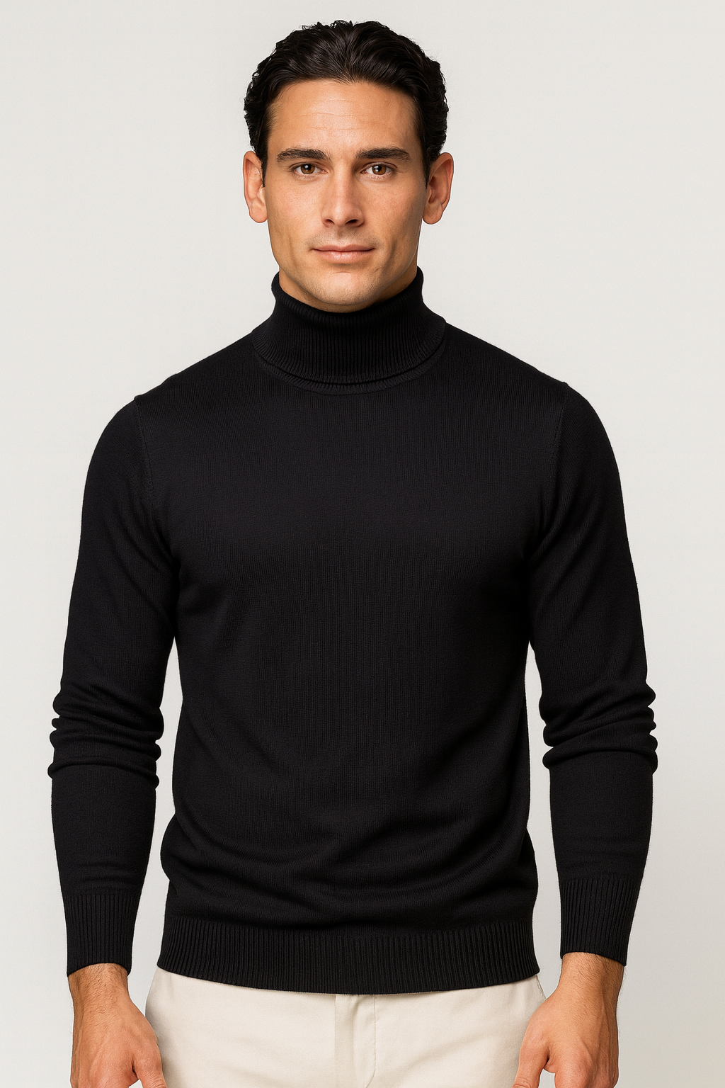 Pull à col roulé pour homme Velqlo – Mélange de laine à côtes