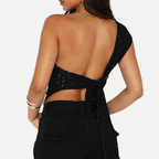 Velqlo | Top d’Été Femme Coupe Ajustée Dos Nu Couleur Unie