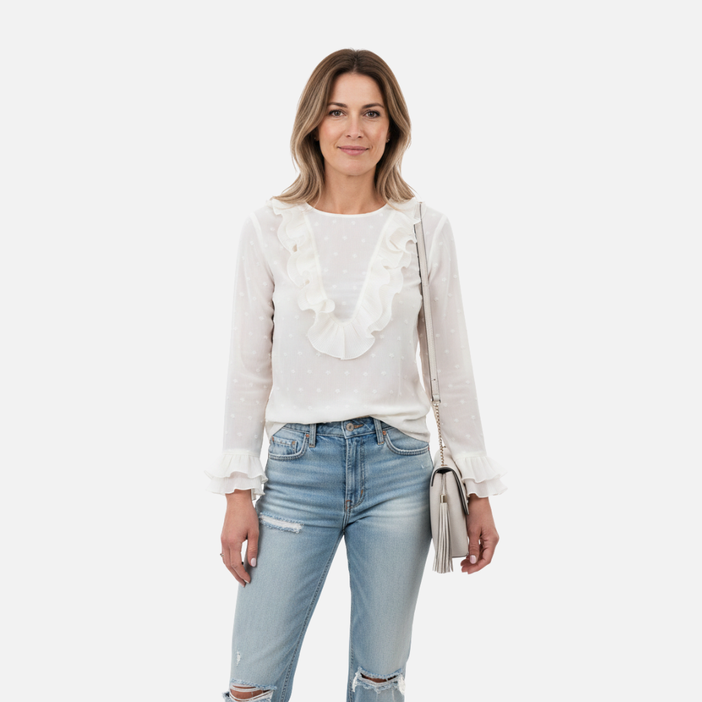 Velqlo | Chemise à pois pour femme Chemise classique à col rond