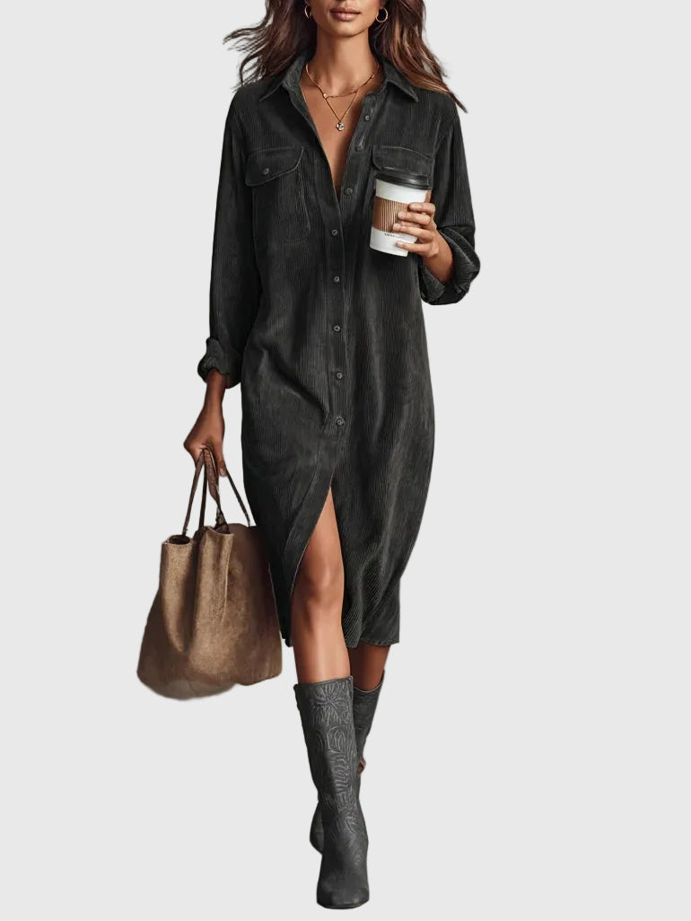 Clara | Robe Midi en Velours Côtelé