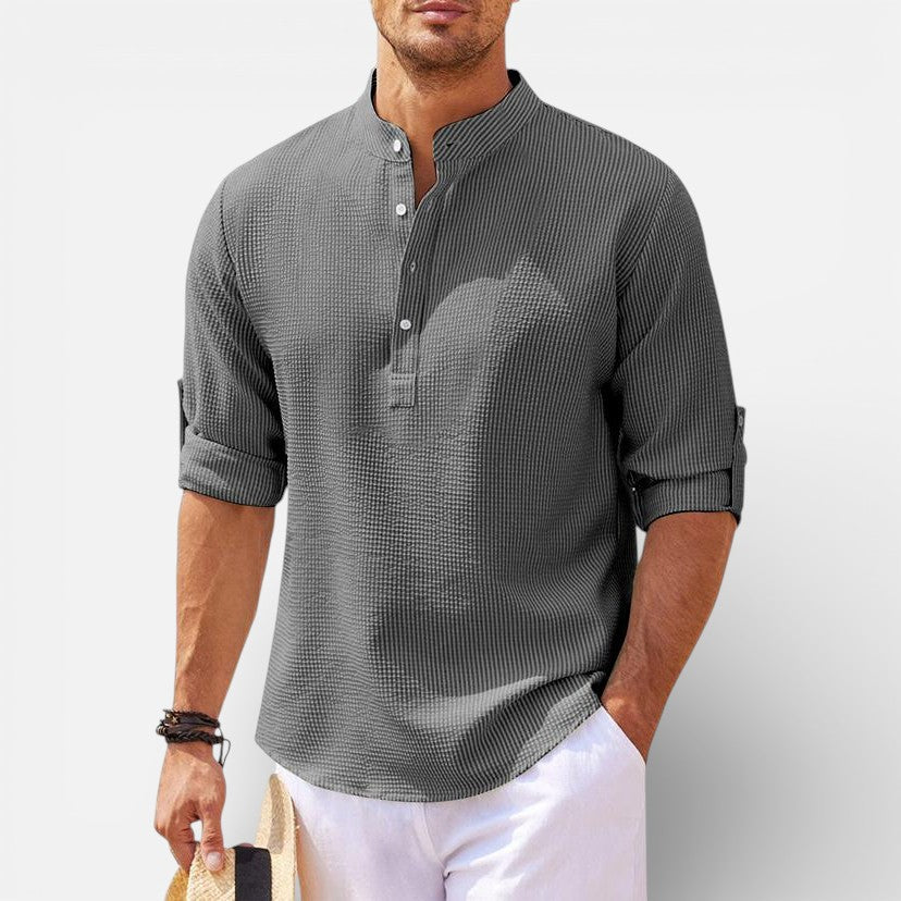Velqlo | Chemise Henley pour hommes à manches longues, coupe classique