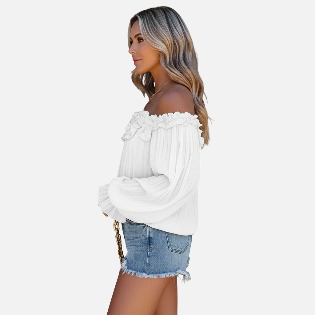 Velqlo | Chemisier à manches volantées pour femme Haut ample décontracté