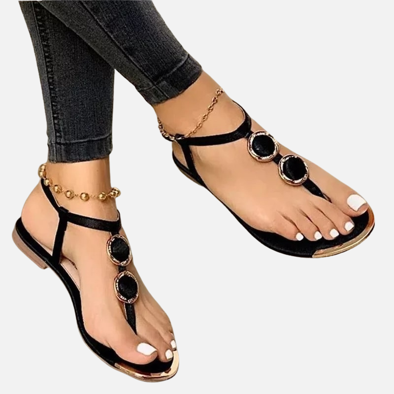 Velqlo | Sandales plates femme en cuir synthétique confort