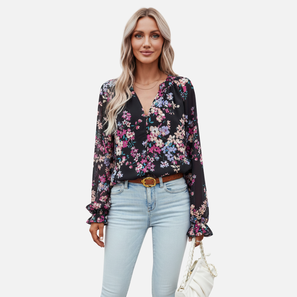 Velqlo | Chemisier floral à manches longues pour femmes, coupe ample