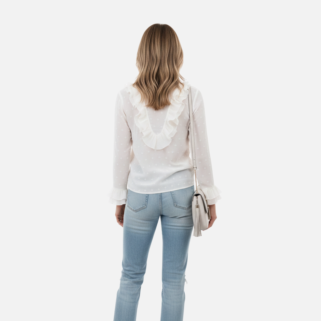 Velqlo | Chemise à pois pour femme Chemise classique à col rond