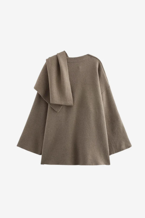 Manteau Femme en Laine Mélangée Velqlo avec Col Écharpe