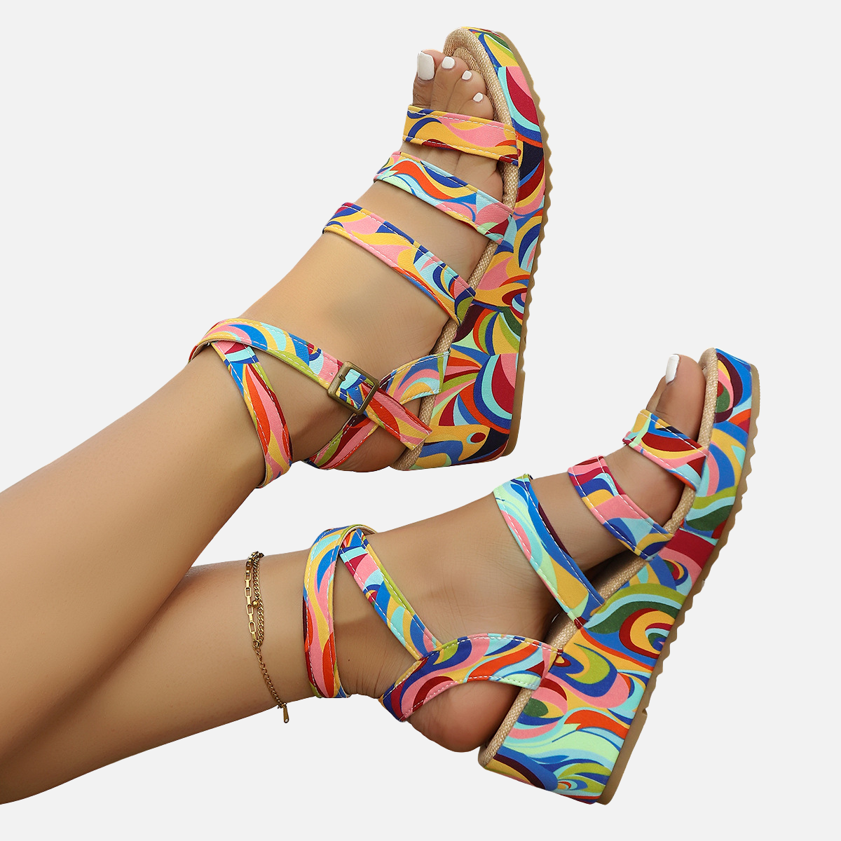 Velqlo | Sandales compensées légères pour femme à bout ouvert avec boucle