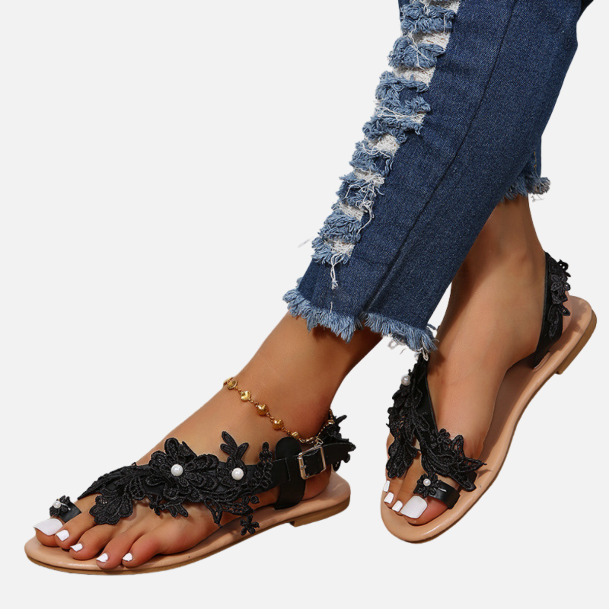 Velqlo | Sandales Plates Confortables en Dentelle pour Femme