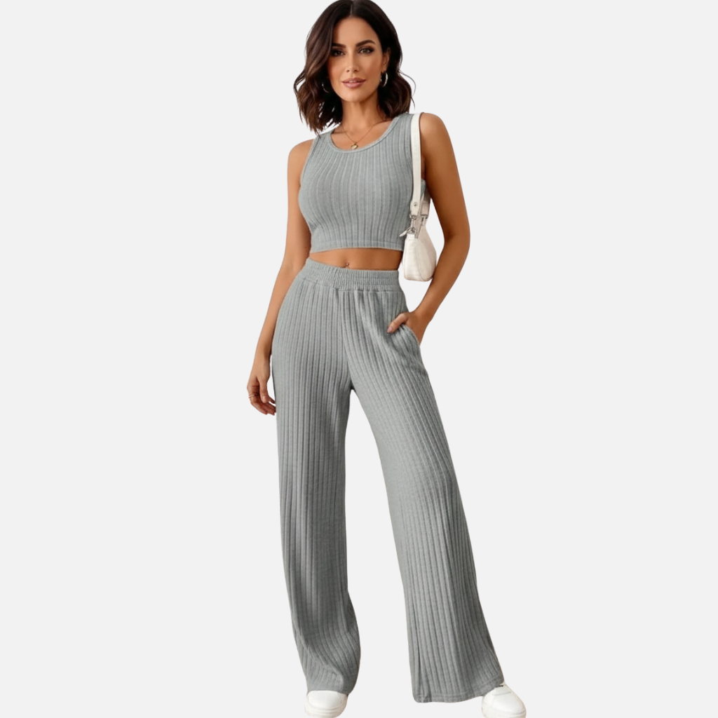 Velqlo | Ensemble gilet en maille et pantalon taille haute pour femme