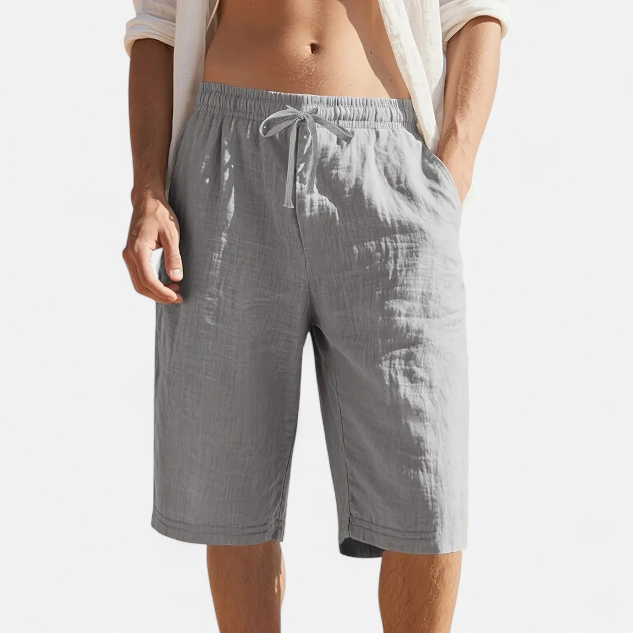 Velqlo | Men’s Linen Shorts – Lightweight Mid-Calf Summer Elegance