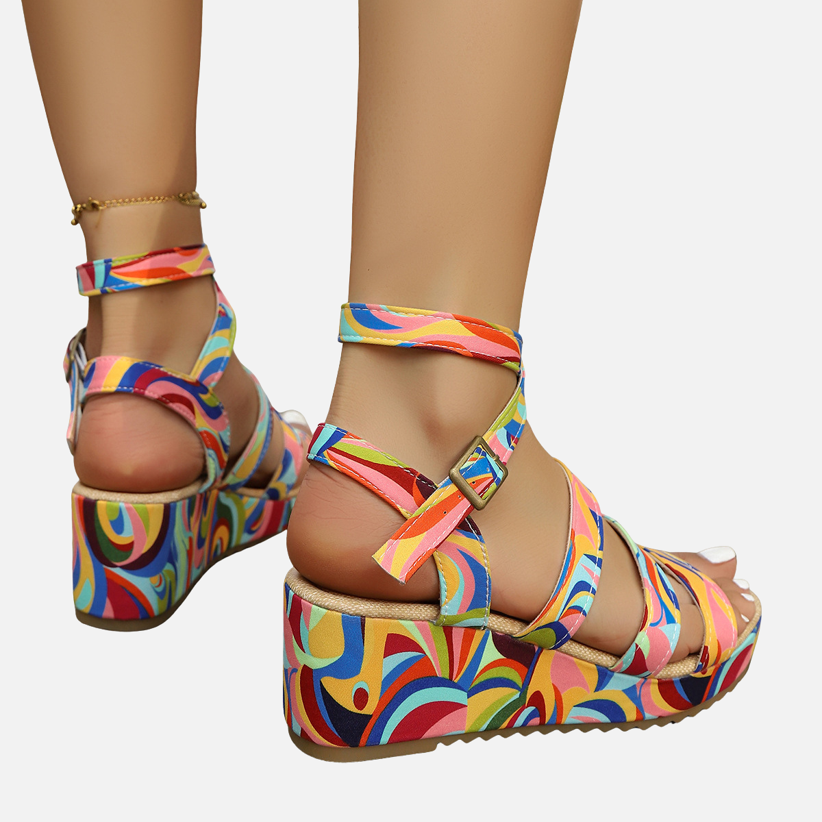 Velqlo | Sandales compensées légères pour femme à bout ouvert avec boucle