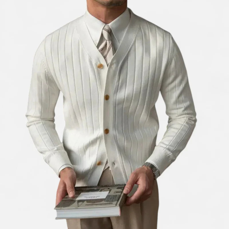 Velqlo | Cardigan en Maille Premium – Rayures Verticales et Élégance Statutaire homme