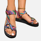 Velqlo | Sandales plates pour femmes en fibres naturelles, confortables pour l'été