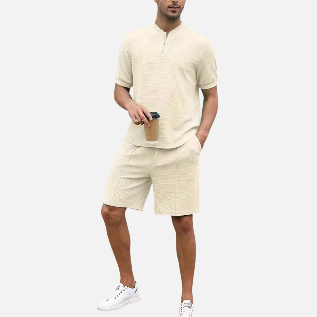 Velqlo | Ensemble chemise zippée à manches courtes et pantalon pour homme