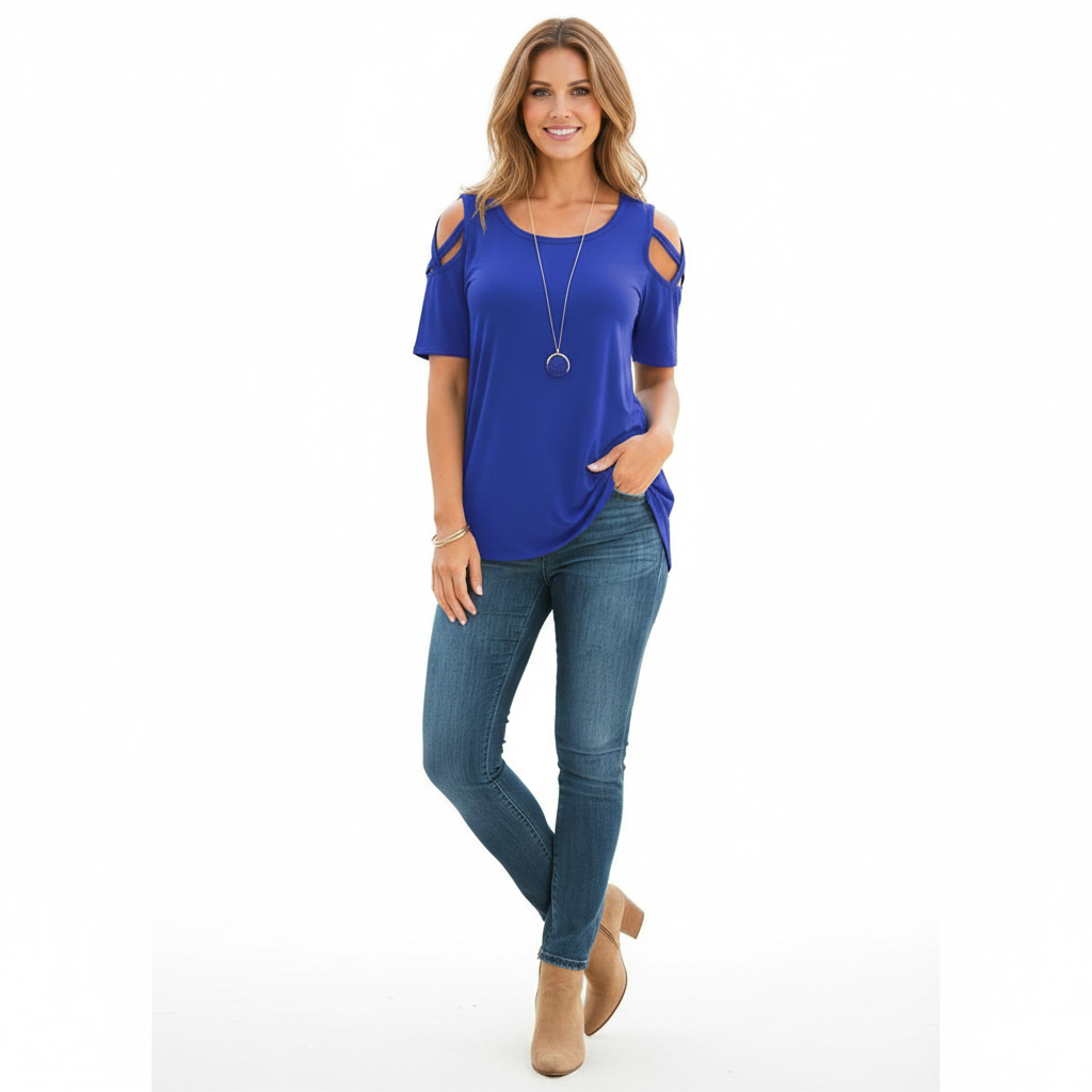 Velqlo | T-shirt en coton vieilli pour femme avec lien aux épaules