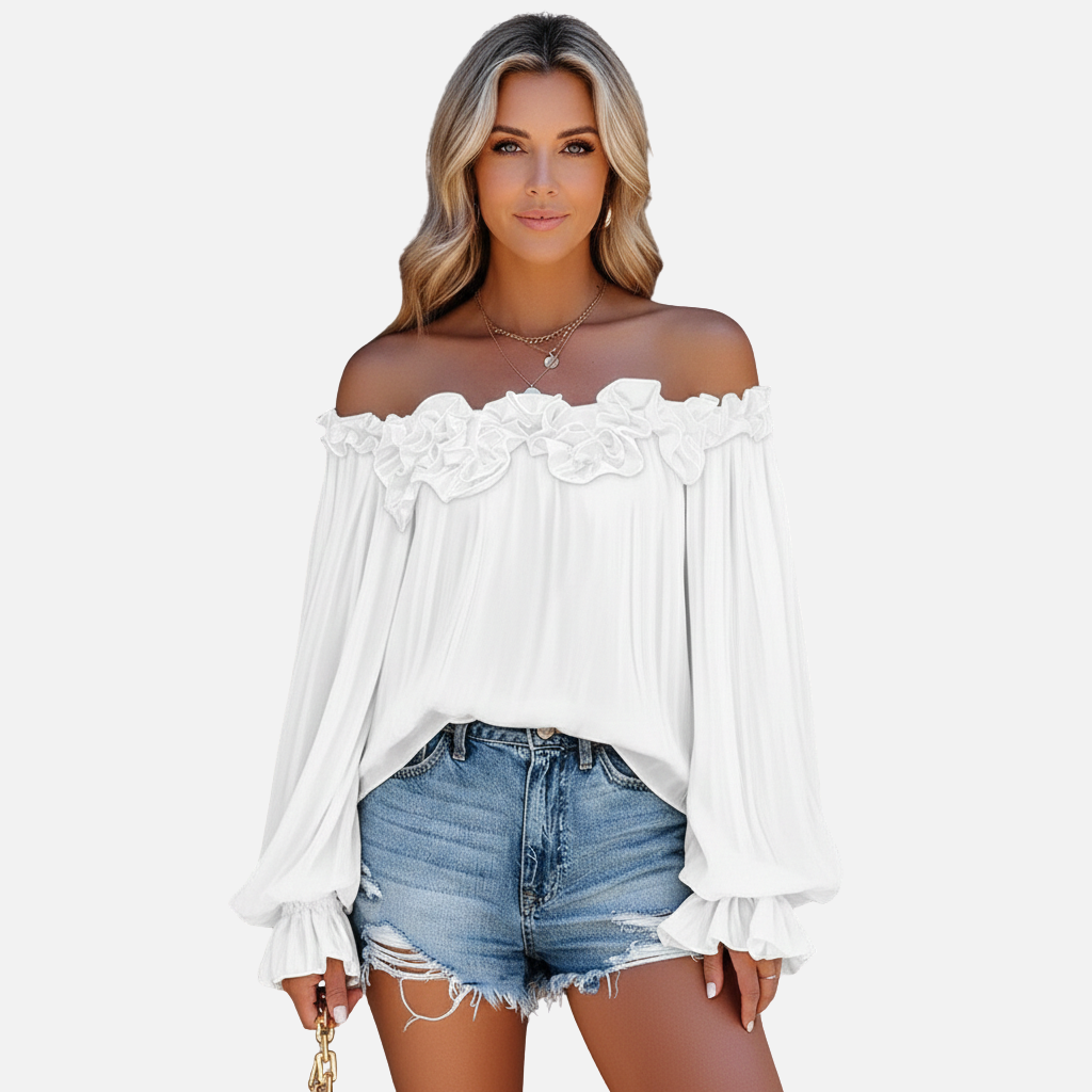 Velqlo | Chemisier à manches volantées pour femme Haut ample décontracté