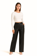 Pantalons droits en simili cuir taille haute pour femmes Velqlo