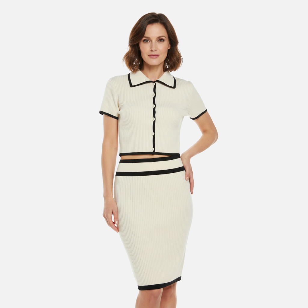 Velqlo | Ensemble deux pièces élégant en tricot noir pour femme