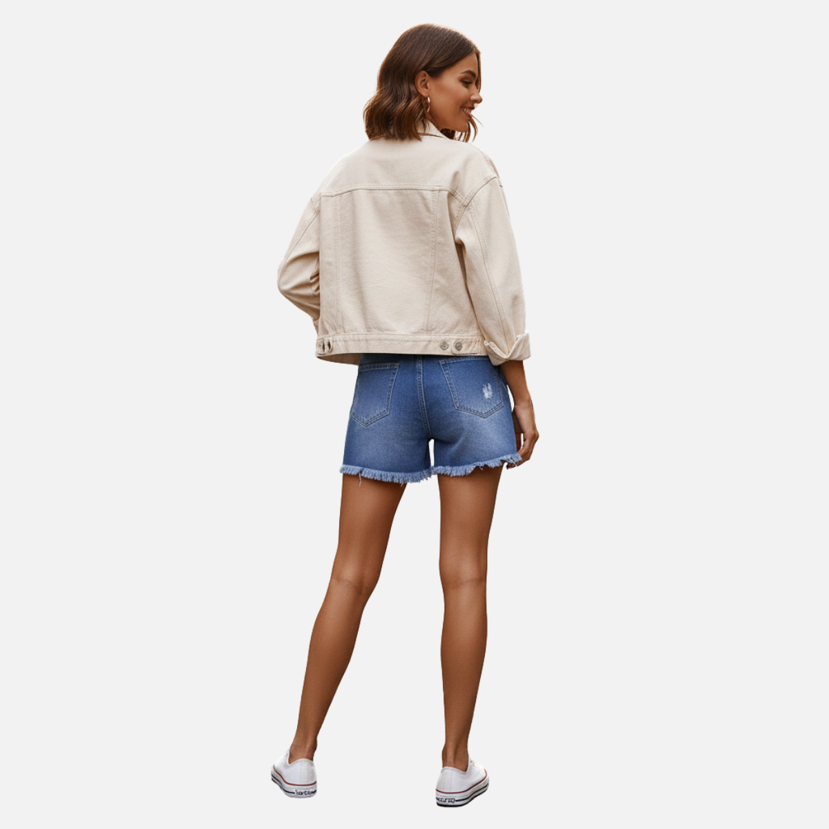 Velqlo | Short en jean bleu taille mi-haute coupe droite pour femme