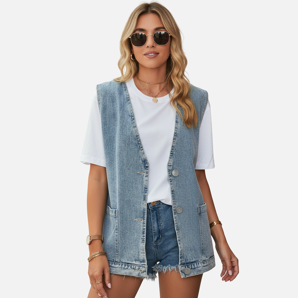 Velqlo | Gilet en denim ajusté pour femme Coupe structurée
