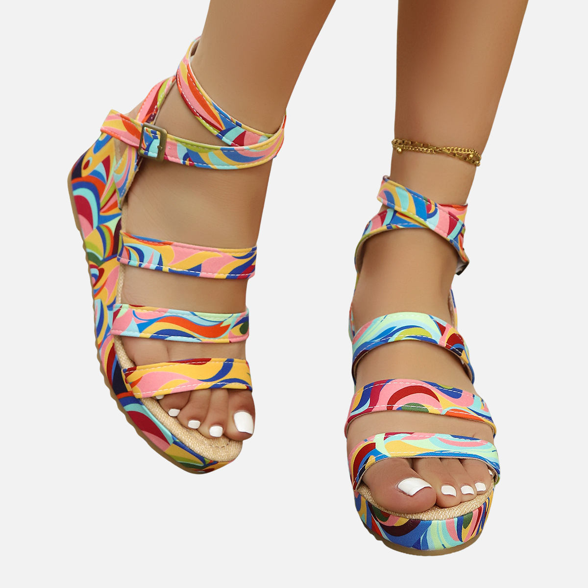 Velqlo | Sandales compensées légères pour femme à bout ouvert avec boucle