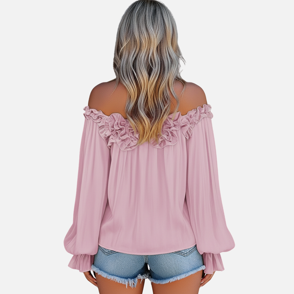 Velqlo | Chemisier à manches volantées pour femme Haut ample décontracté