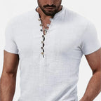 Velqlo | Men’s Henley Shirt – Short Sleeve Deep V-Neck Elegance