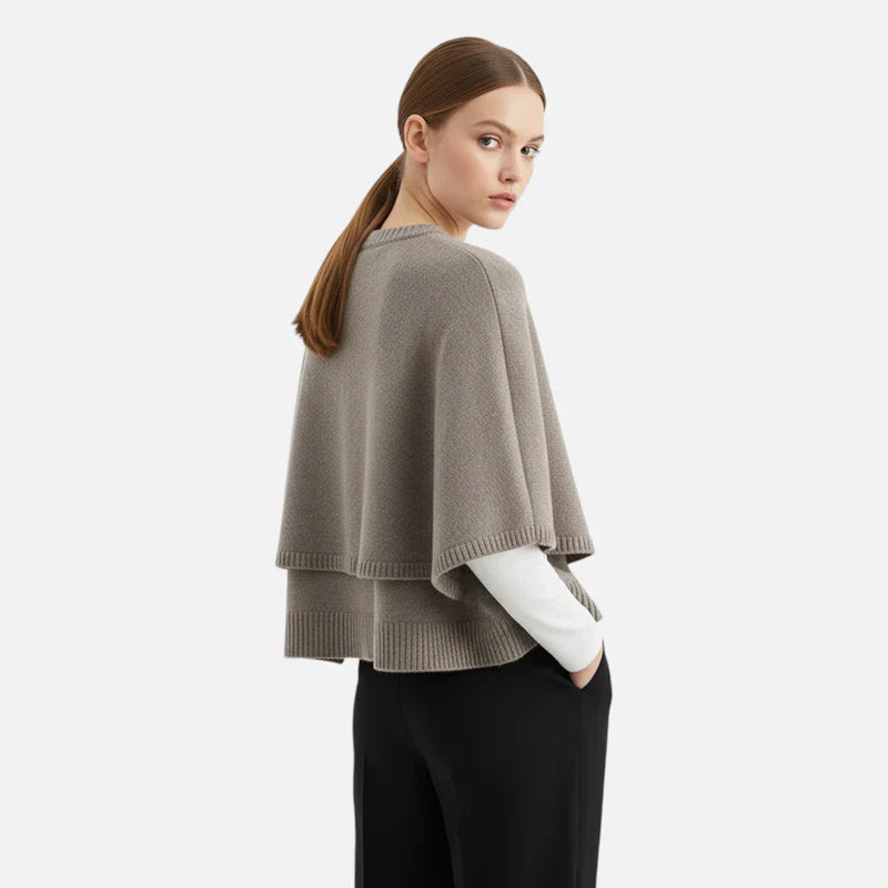 Velqlo | Cape en Maille Prestige – Design à Double Épaisseur et Finition Boutonnée Femme