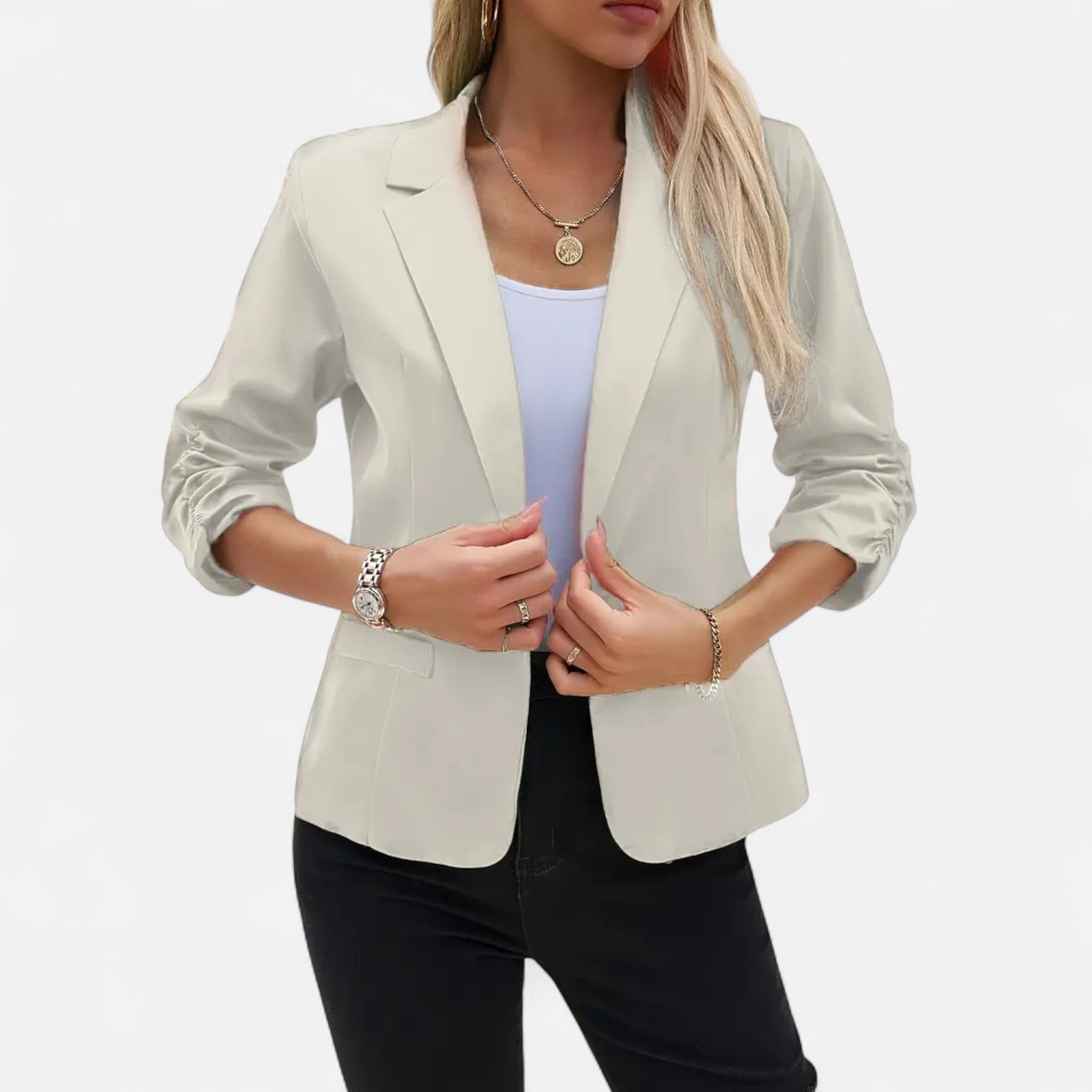 Velqlo | Blazer Décontracté Femme à Devant Ouvert Manches 3/4
